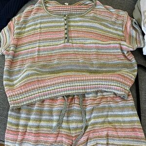 Striped Knit Top and Shorts Set